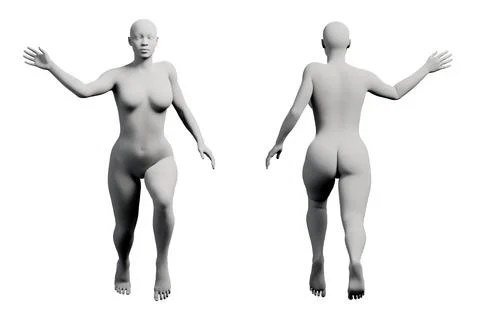 Female figure model in studio with arms outstretched Stock Illustration