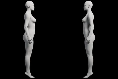 Female figure model in studio multiview collage Illustrazione stock