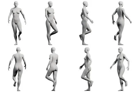 Female figure model walking in studio Stock Illustration