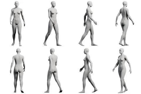Female figure model walking in studio Stock Illustration