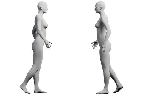 Female figure model walking in studio Ilustração Stock