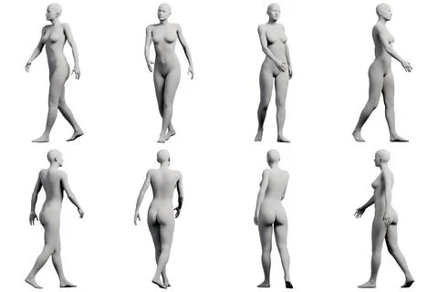 Female figure model walking in studio Stock Illustration