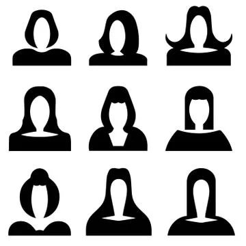 Female figures without face - black silhouette vector set Stock Illustration