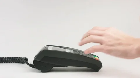 Female finger enter pin code at payment terminal Stock Footage 70229749