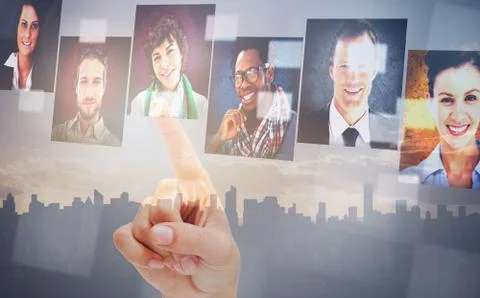 Female finger pointing at digital interface Stock Photos