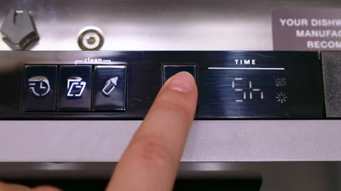 Female finger push the button choosing the mode for dishwashing machine Stock Footage 260412885