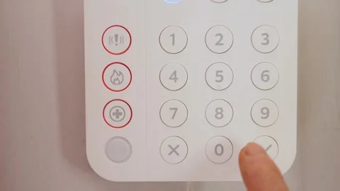 Female fingers entering security code on home alarm keypad indoors Stock-Footage 335698634