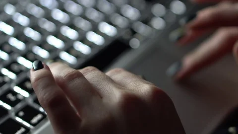 Female fingers touch the laptop's touchpad Stock Footage 80893963