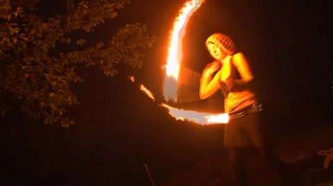 Female Firedancer in the Rain Stock Footage 8547807