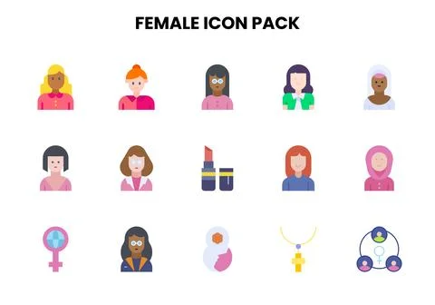 Female Flat UI Icons Pack Stock Illustration