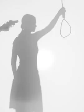 Female forced to commit suicide while threatened with gun Illustrazione stock