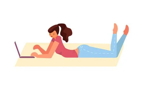 Female Freelancer or student Working On Laptop Online, Making New Project At Stock Illustration