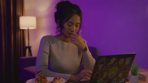 Female Freelancer Using Laptop to Work at Night Time. Stock Footage 202216272