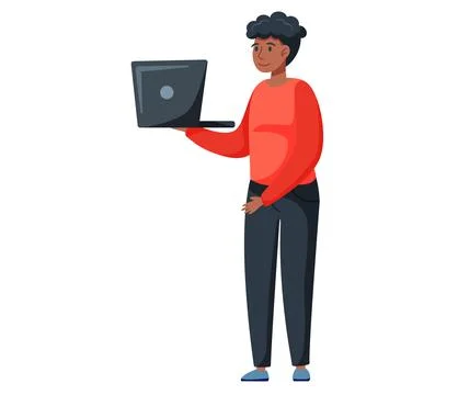 Female freelancer working or studying at laptop. Remote worker, business woman Stock Illustration