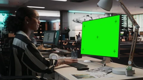 Female Game Developer Using Chromakey Computer In Office Stock Footage 255795459