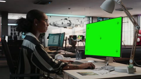 Female Game Developer Using Chromakey Computer In Office Stock Footage 255795485