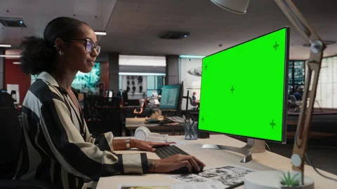 Female Game Developer Using Chromakey Computer In Office Stock Footage 255795565