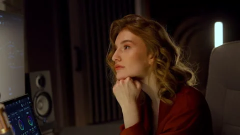 Female game developer works on level design on her personal computer Stock Footage 245002460