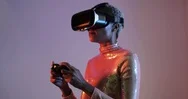 Female Gaming With Vr Headset And Game Console Stock Footage
