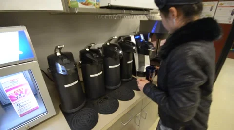Female Gets coffee Stock-Footage 44398173