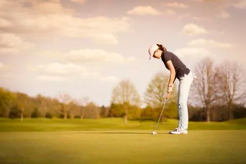 Female golf player with copyspace. Foto stock