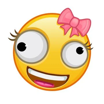Female grinning face with one large and one small eye Large size of yellow .. Illustrazione stock