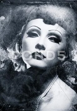 Female grunge portrait. real vintage film texture used, film grain added by p Stock Photos