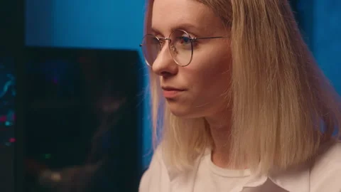 Female hacker crypto trader developer Caucasian woman girl drink water IT Stock Footage 286746020