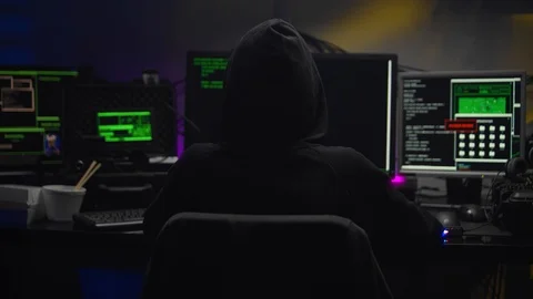 Female hacker in dark room creating code Stock Footage 125073246