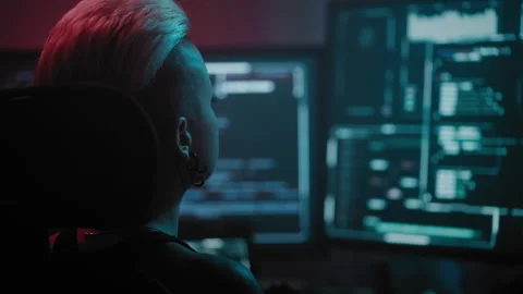 Female hacker rectifying coding error on screens in office Stock Footage 257815759
