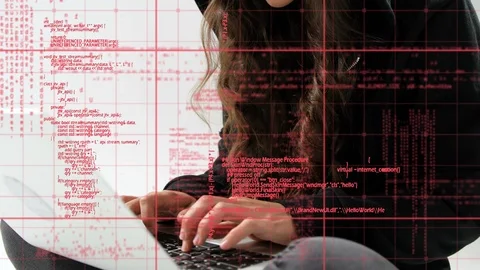 Female hacker using a laptop Stock Footage 107679874