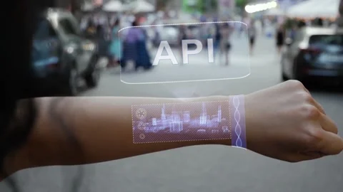 Female hand activates hologram API Stock Footage 146846099