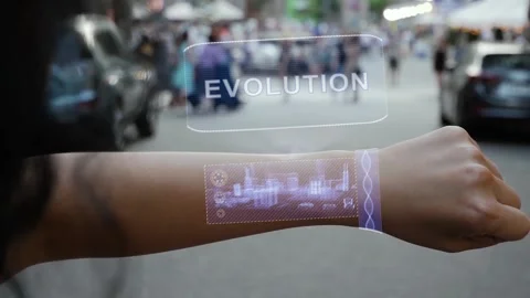Female hand activates hologram Evolution Stock Footage 223375995