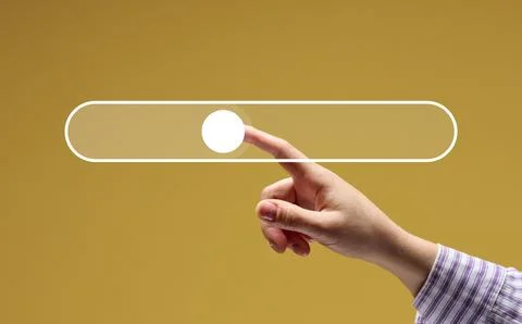 A female hand and a virtual loading bar icon for input and search of inform.. Stock Photos