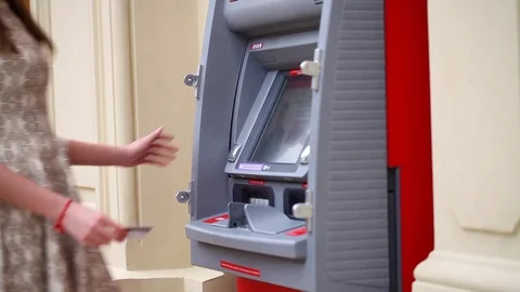 Female hand entering PIN code at an ATM Stock Footage 70113630