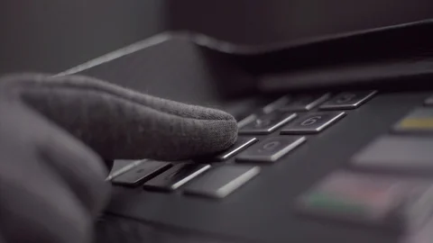 Female hand enters a PIN code on an ATM keyboard. Stock Footage 122866824