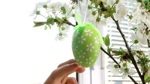Female hand hang easter egg Stock Footage 36838837