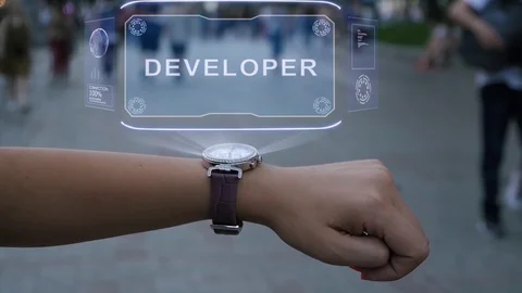 Female hand with hologram Developer Stock Footage 117800177
