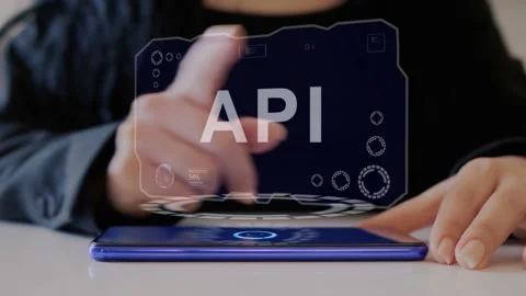 Female hand interacts hologram API Stock Footage 148814341