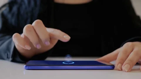 Female hand interacts hologram Simulation software Video stock 138172333