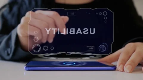 Female hand interacts hologram Usability Stock Footage 226534947