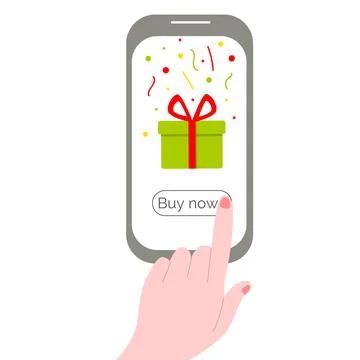 Female hand presses a button on her smartphone Stockillustratie
