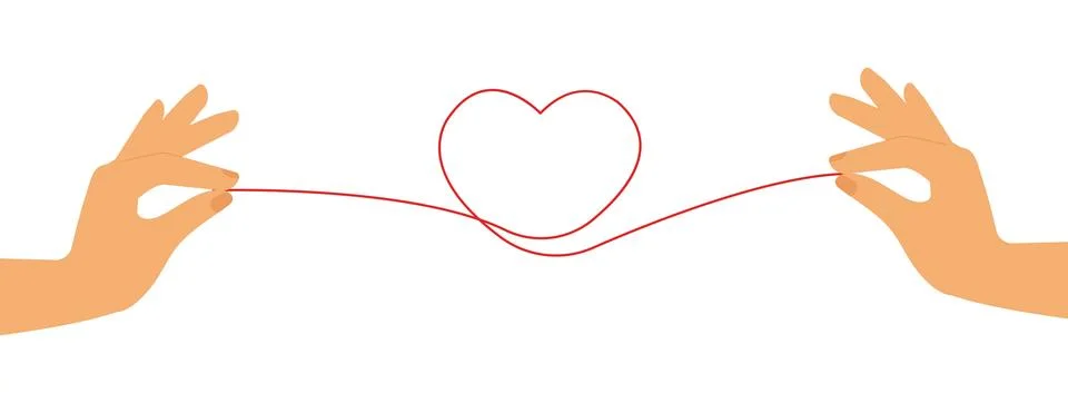 Female hand pulling a string forming a heart Stock Illustration