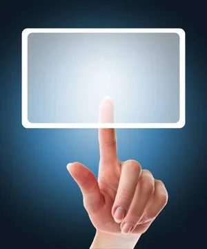 Female hand pushing a button on a touch screen interface female hand pushi... Stock Photos