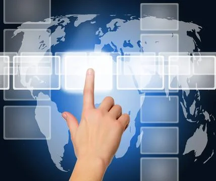 Female hand pushing a button on a touch screen interface female hand pushi... Stock Photos