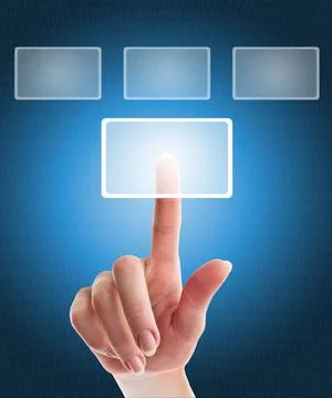 Female hand pushing a button on a touch screen interface female hand pushi... Stock Photos