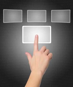 Female hand pushing a button on a touch screen interface female hand pushi... Stock Photos