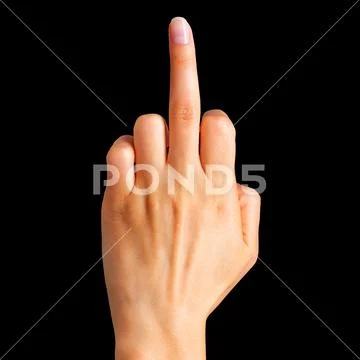 Female hand showing middle finger. Gesture of aggression or disrespect Stock Photos