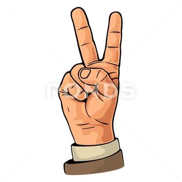 Female hand sign victory sign , or peace sign or scissors. Stock Illustration