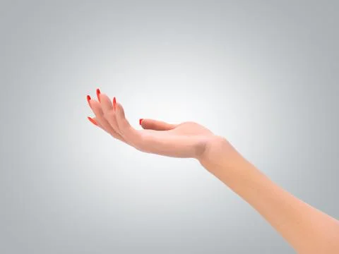 Female hand in a static pose 3d render on grey gradient Illustrazione stock